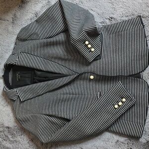 Preppy Striped stretch Blazer with Pearl Buttons size 4 relaxed heavy cotton